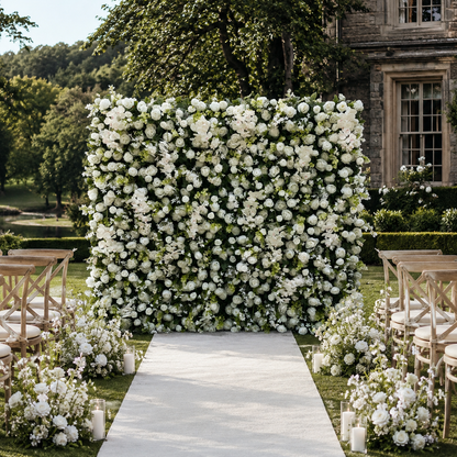 White Orchid Greenery Artificial Flower Wall Backdrop for Garden Weddings and Event Rentals