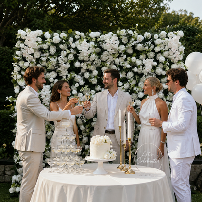 White Orchid Greenery Artificial Flower Wall Backdrop for Garden Weddings and Event Rentals