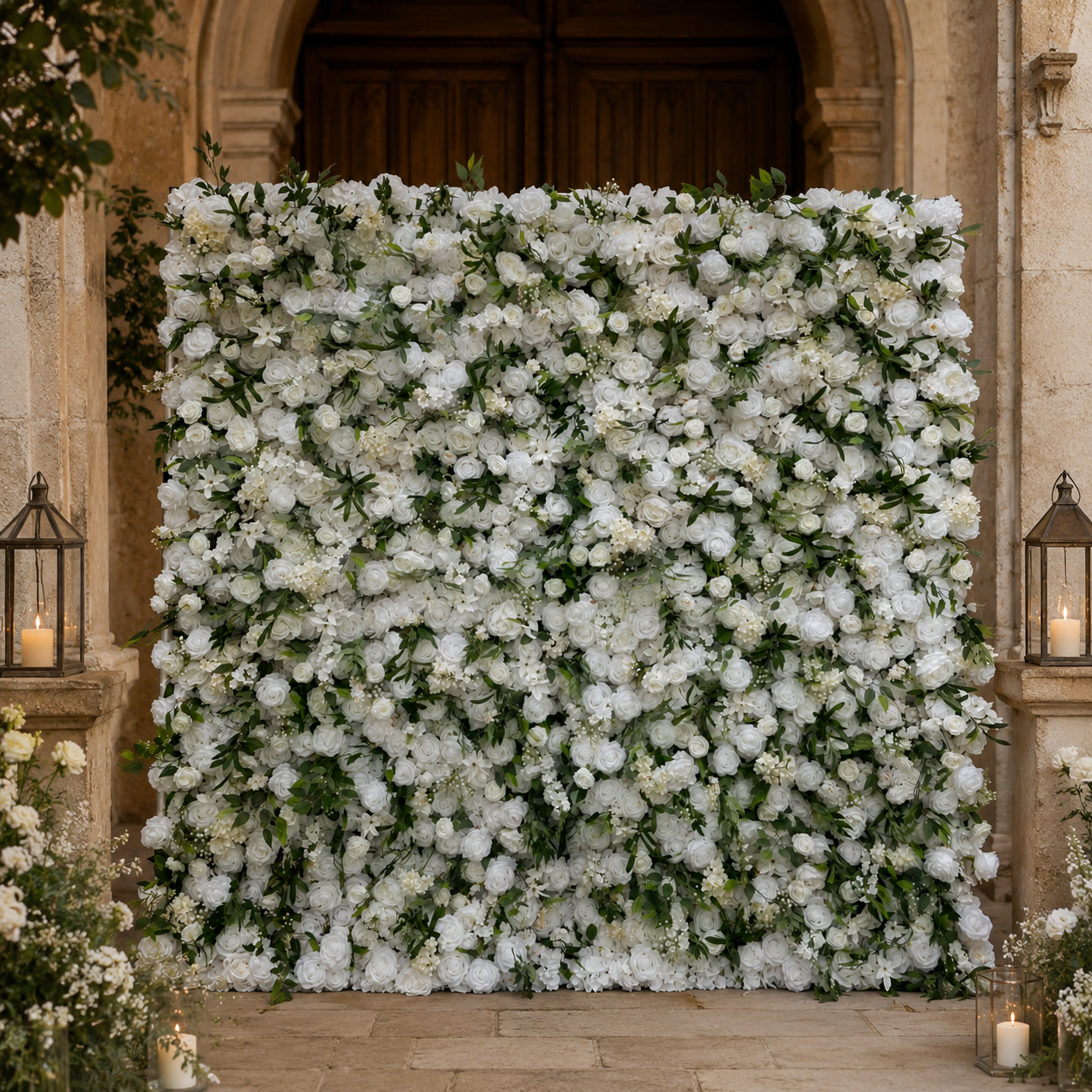 White Rose Greenery Artificial Flower Wall Backdrop for Weddings Baby Showers Birthday and Events