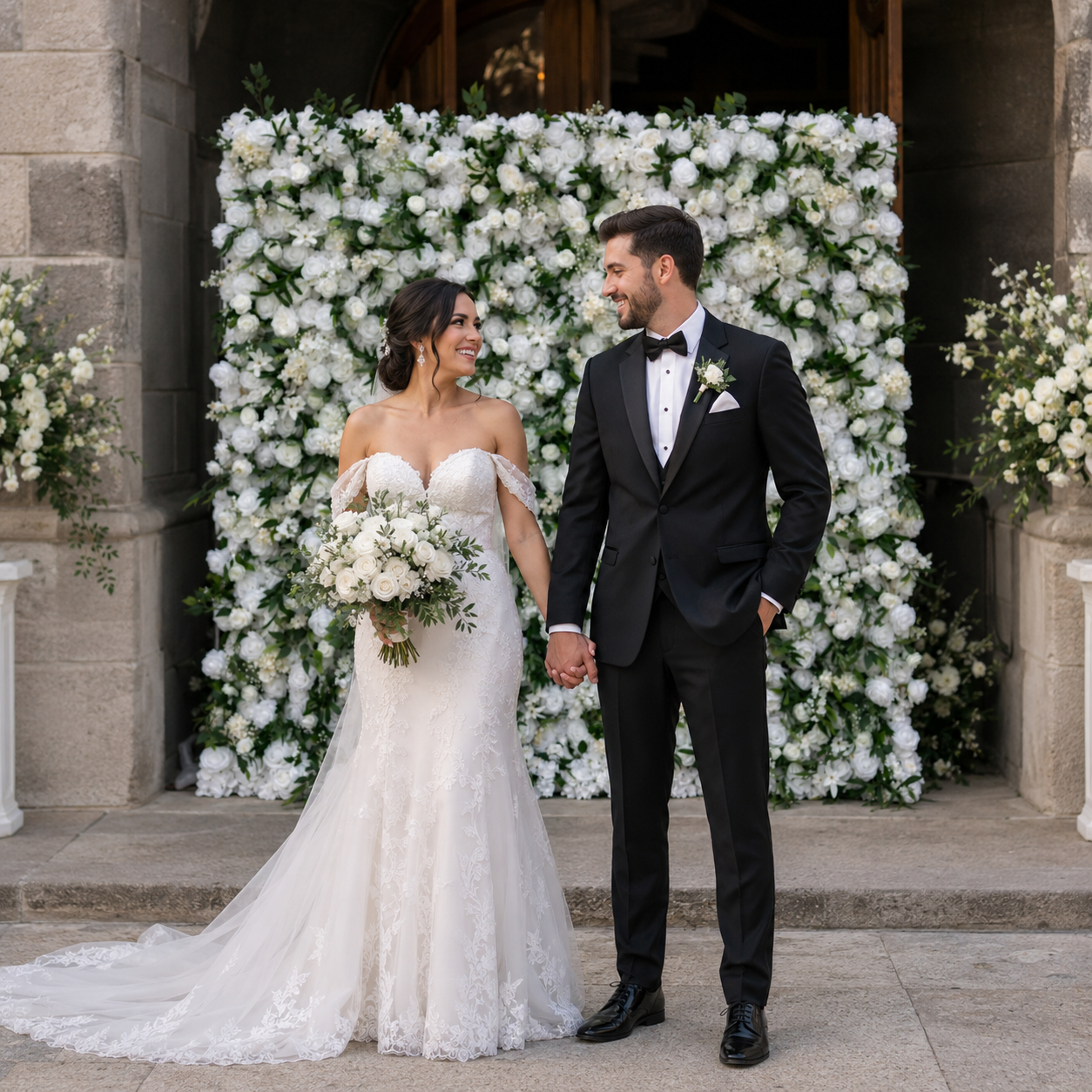 White Rose Greenery Artificial Flower Wall Backdrop for Weddings Baby Showers Birthday and Events