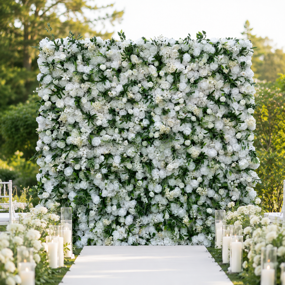 White Rose Greenery Artificial Flower Wall Backdrop for Weddings Baby Showers Birthday and Events