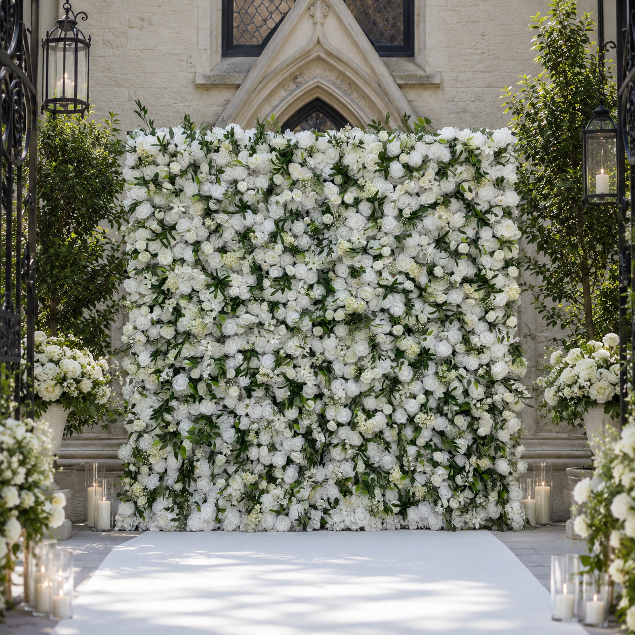 White Rose Greenery Artificial Flower Wall Backdrop for Weddings Baby Showers Birthday and Events