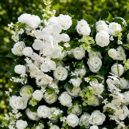 White Orchid Greenery Artificial Flower Wall Backdrop for Garden Weddings and Event Rentals