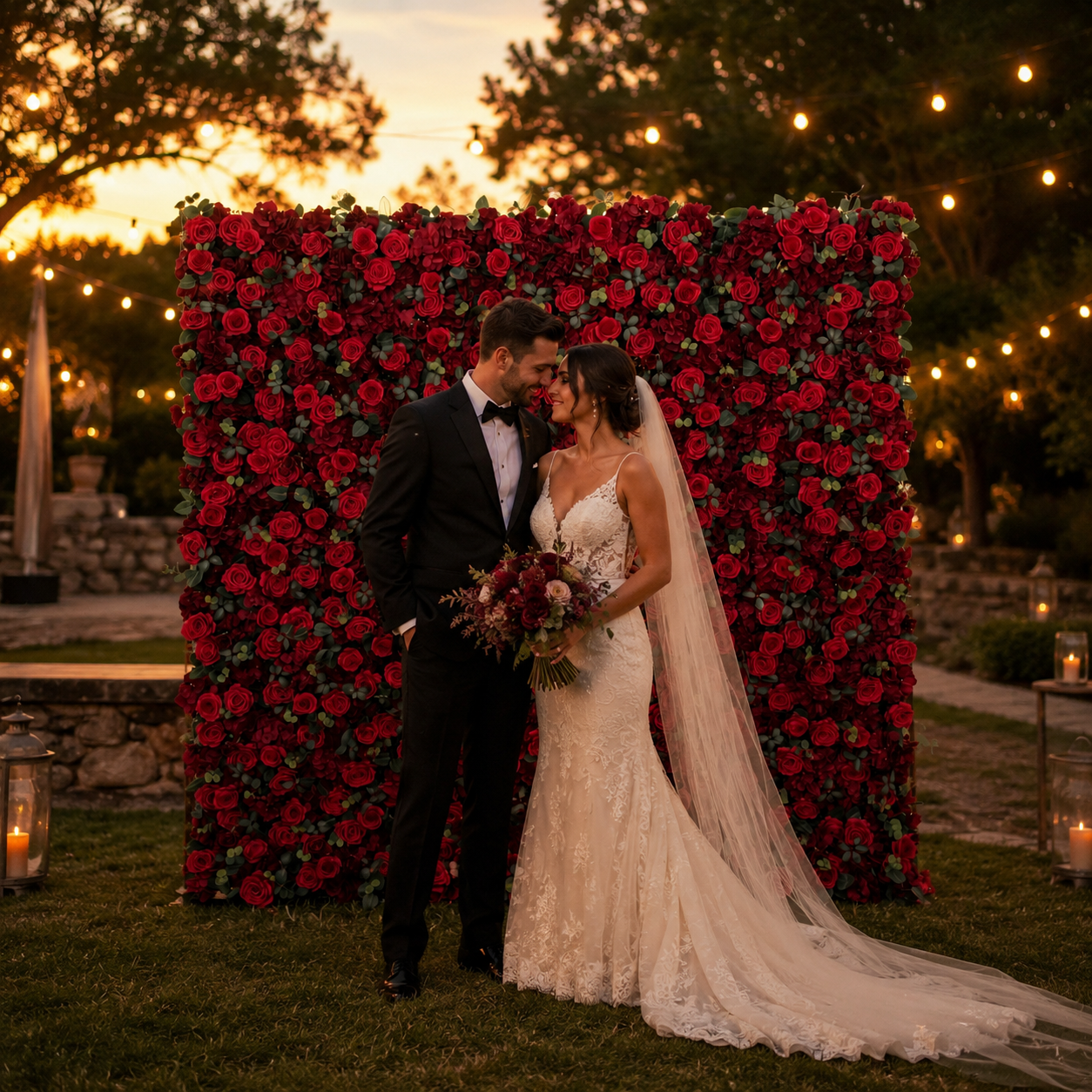 Ruby Classic Red Rose Flower Wall Backdrop for Weddings Valentine’s Day Christmas